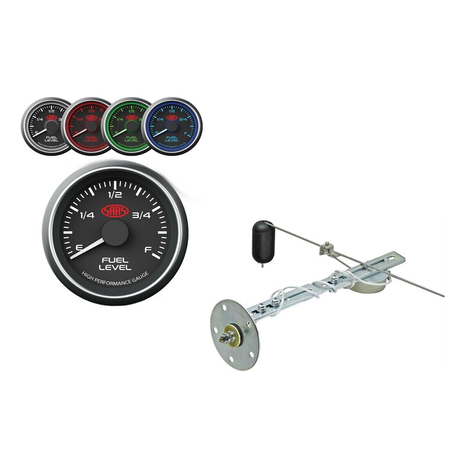 SAAS Fuel Level Gauge & Sender Unit 52mm/2" Black Muscle Series with Tank Sender