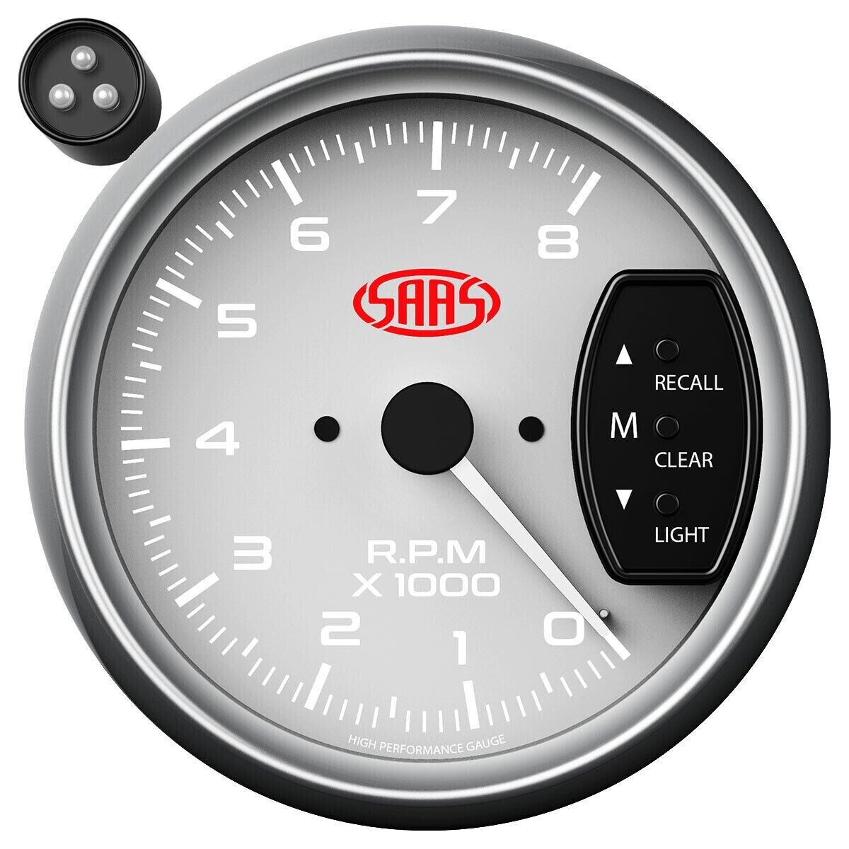 SAAS SG-TAC334W 95mm Tacho Gauge 0-8000 RPM Shift Light White Face Fitting Kit