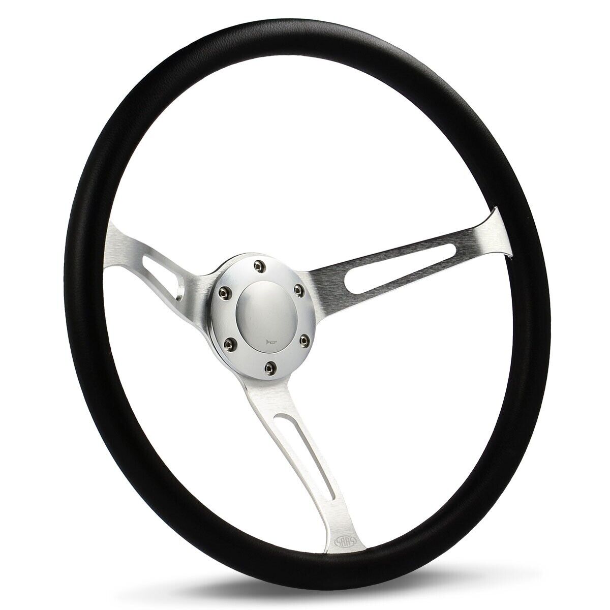 SAAS Steering Wheel Poly 380mm Classic Deep Dish Brushed Alloy Slotted