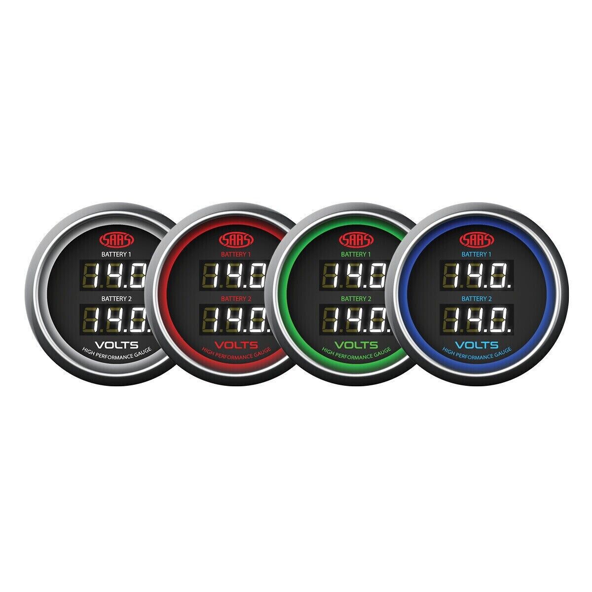 SAAS Muscle 52mm Voltage Gauge Dual Digital 8-18V Multi Colour Display 2" Black