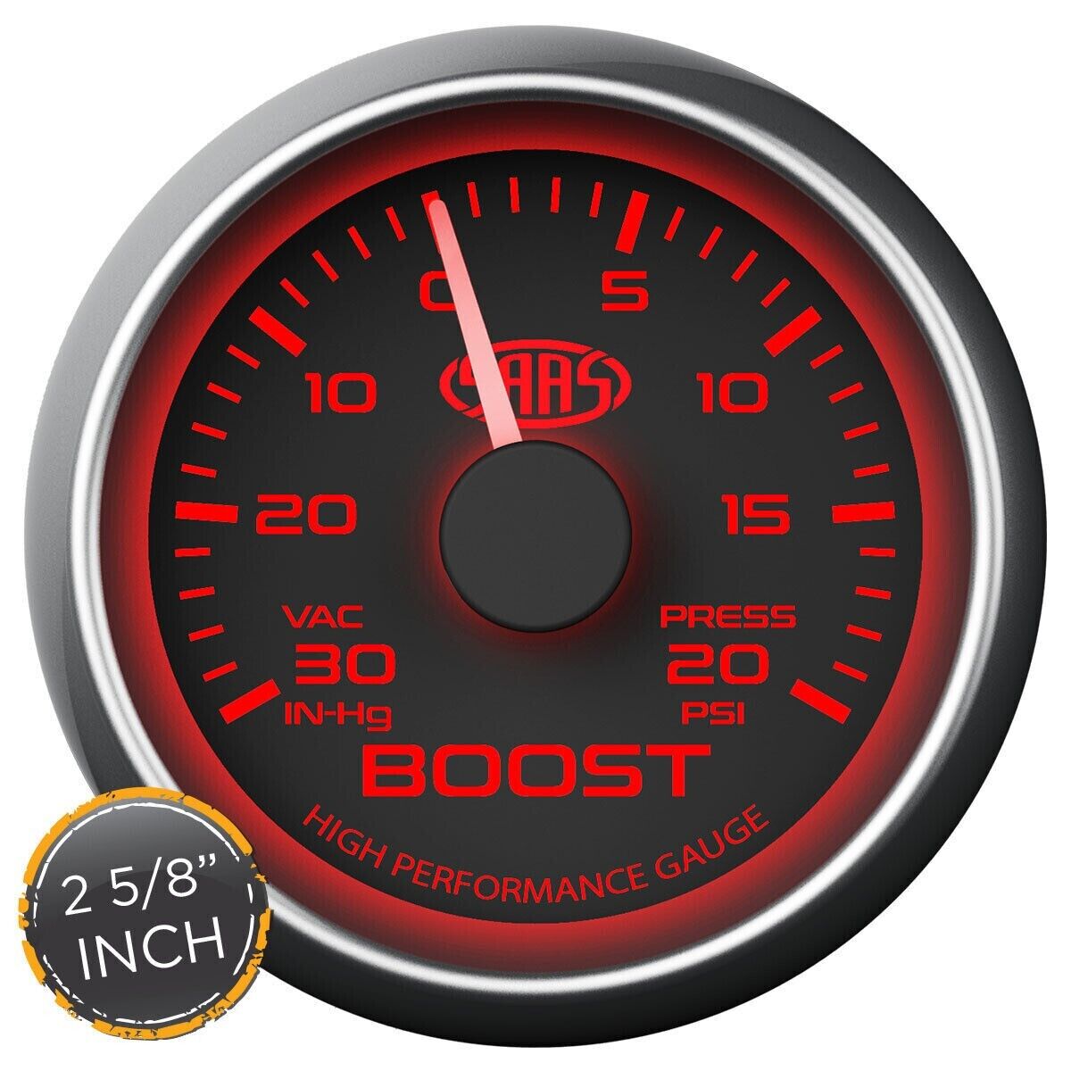 SAAS SG-TB258B Performance Turbo Boost 2 5/8in 67mm 30 IN-HG >20PSI Analog Gauge