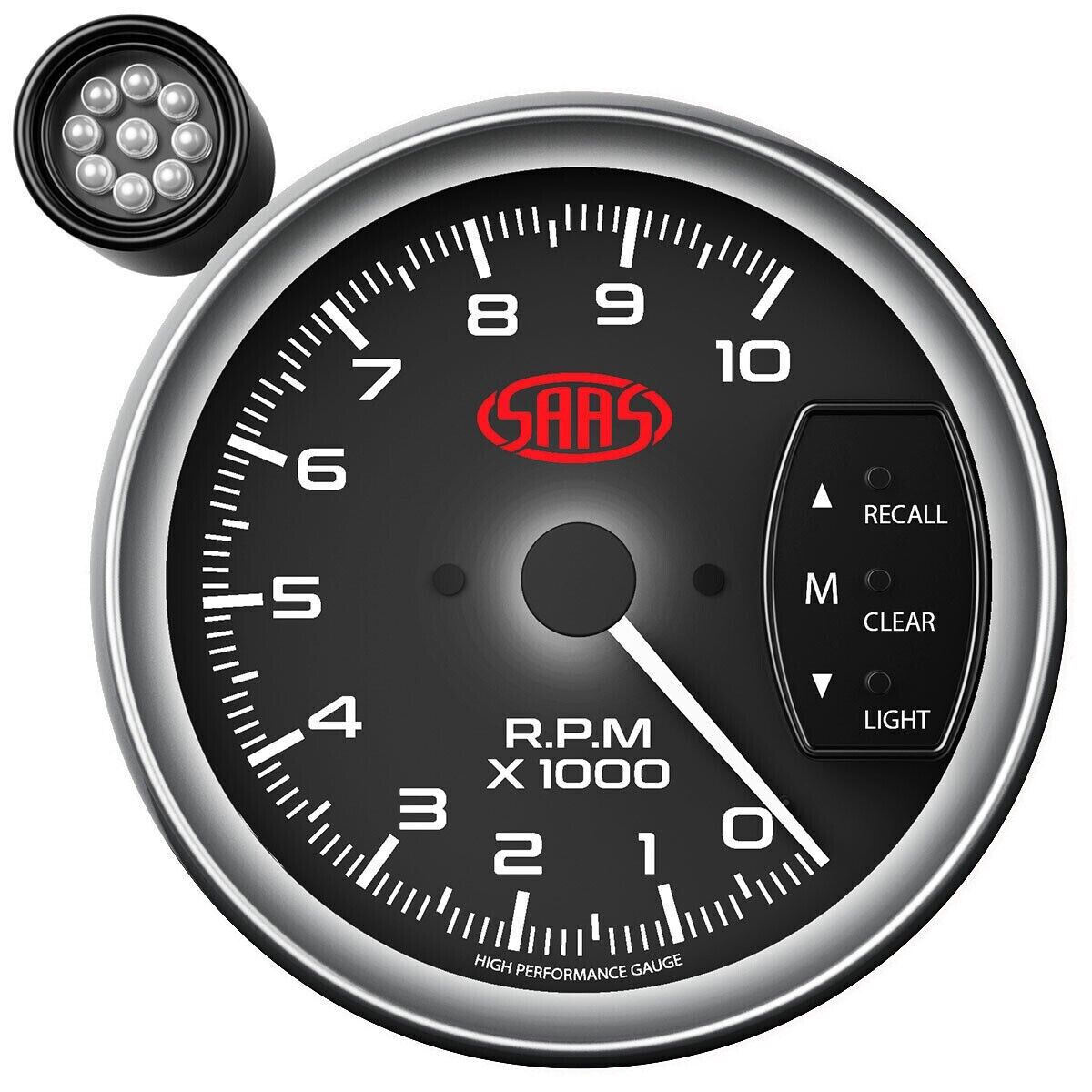 SAAS Performance SG-TAC5B Tacho Tachometer 5in 125mm Gauge Black Face 4 Colour