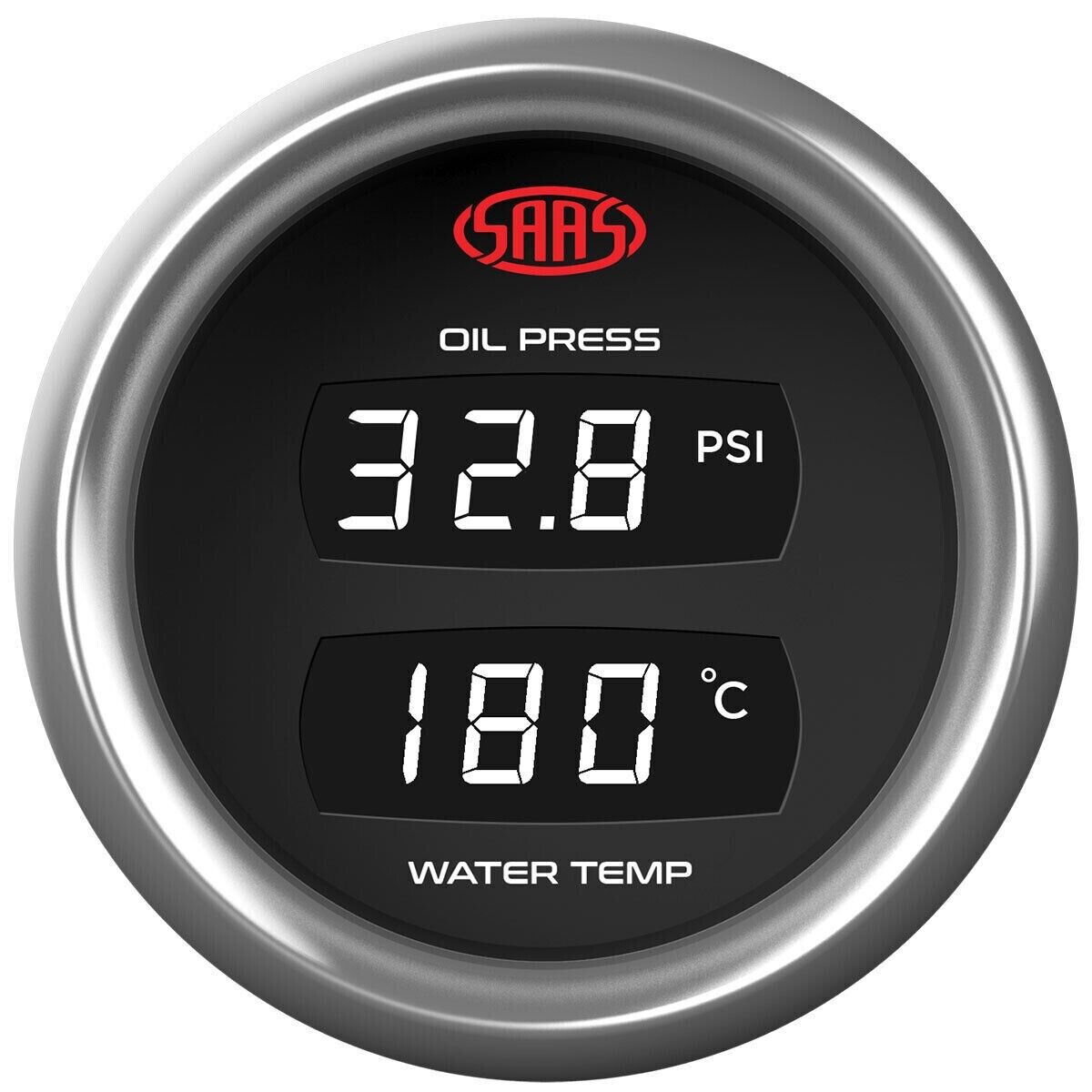 SAAS Trax Digital Dual Twin Reading Gauge Oil Pressure 0-140 PSI Water Temp >120