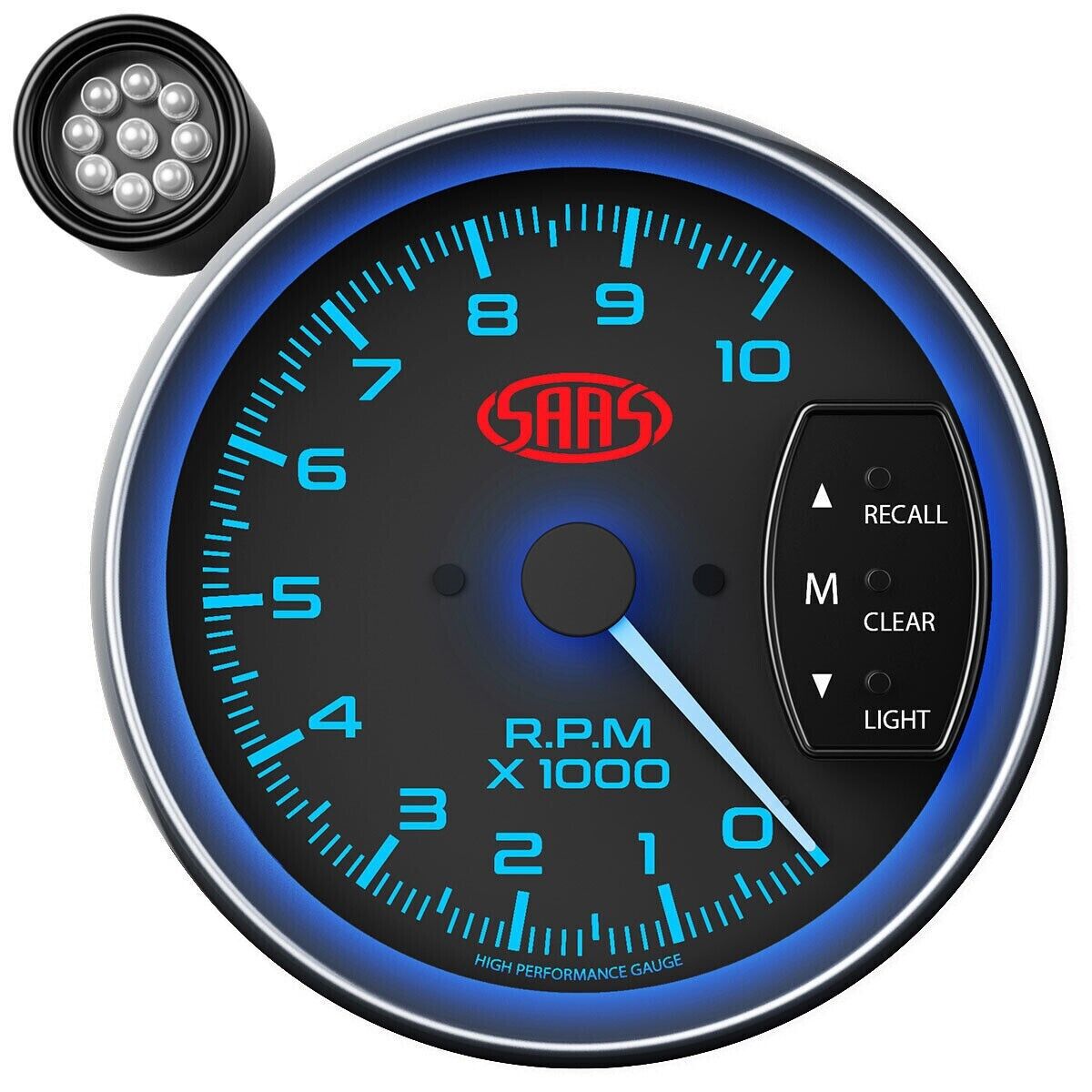 SAAS SG-TAC5B 5 Inch Monster Tacho Tachometer Gauge Shift Light Black