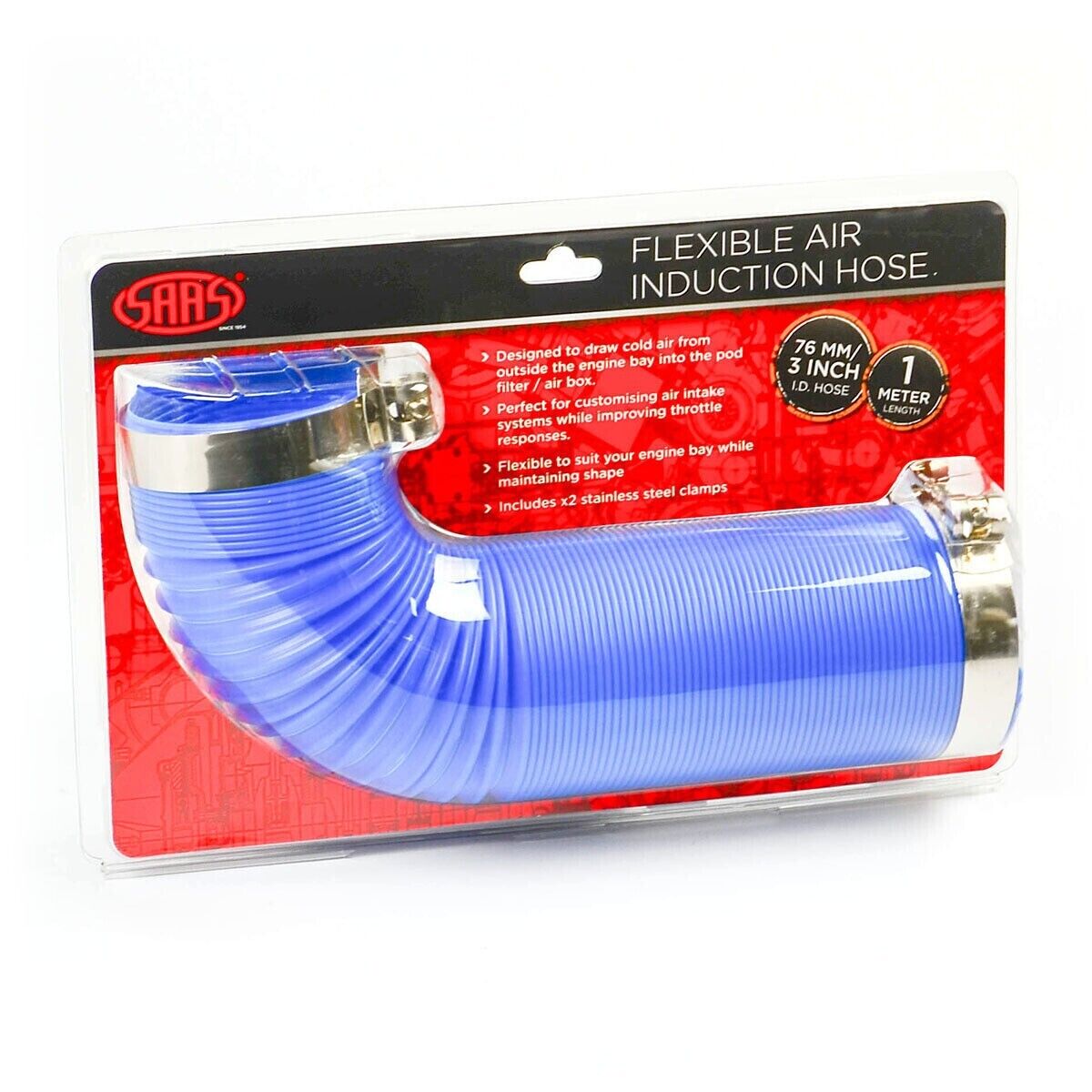 Genuine SAAS Flexible Air Induction / Brake Ducting Customisable 76mm x 1m Blue