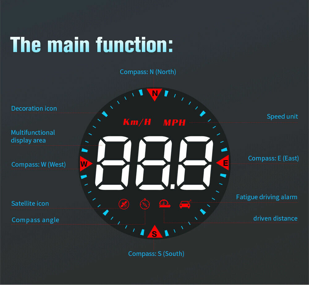 GPS Speedo HUD Universal Car Heads Up Display Speed Warning Alarm Speedometer