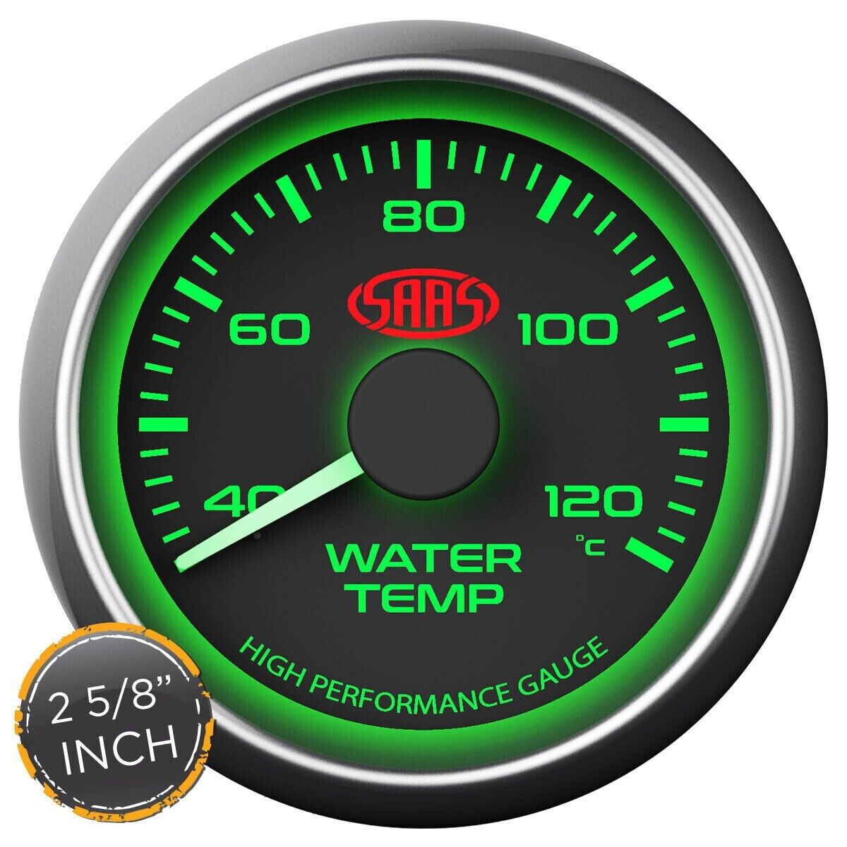 SAAS SG-WT258B Performance Water Temp 67mm 2/ 5/8in 40>120Deg Analog Gauge Black