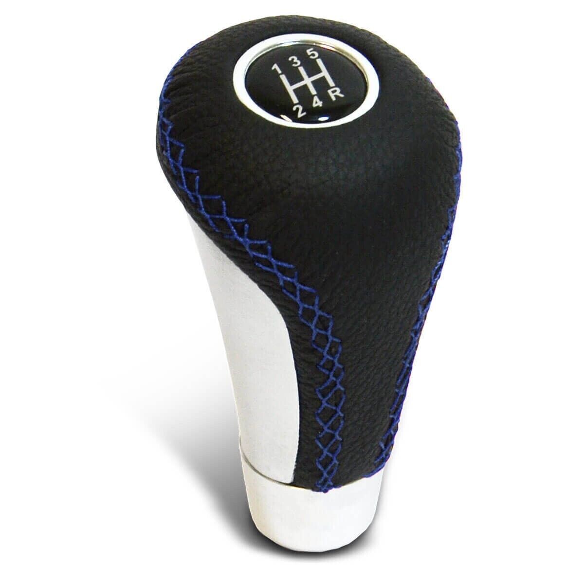 Leather Gear Knob Black With Blue Stitching & 8 Shift Patterns Insert