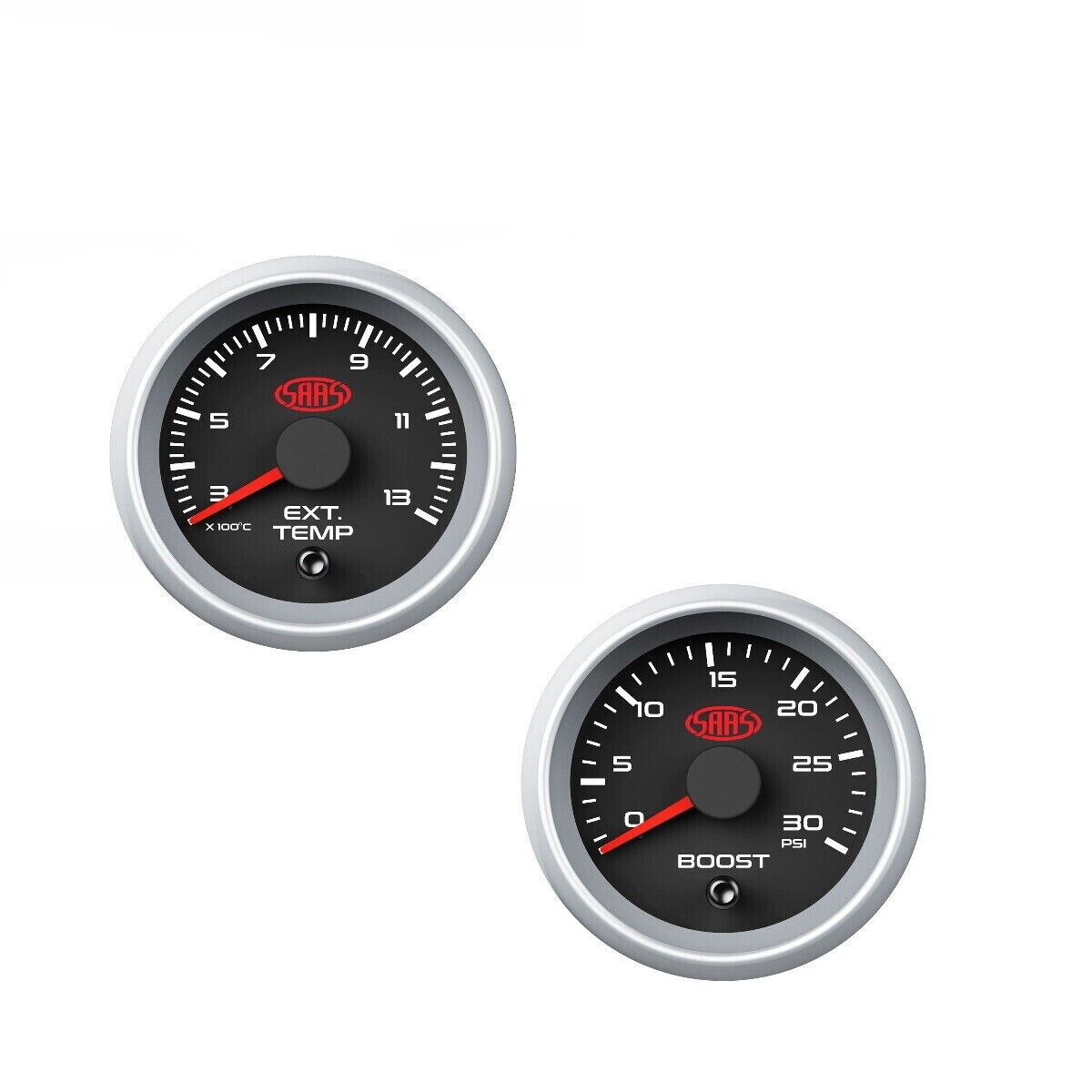 SAAS Muscle Series II Diesel EGT & Boost 52mm Gauge Combo Black Face Silver Rim