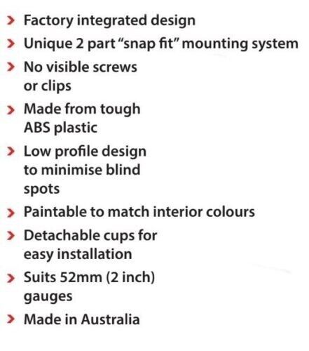 SAAS Gauge Top Dash Pod for Toyota KUN Hilux 2005>2015 2 X 52mm Gauges