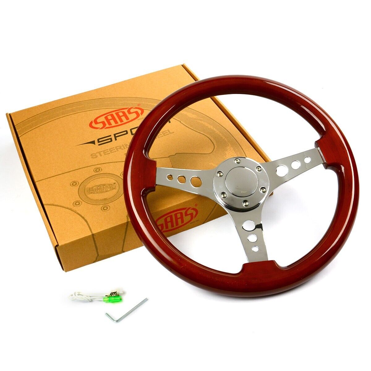 SAAS Steering Wheel Wood 350mm ADR Logano Chrome Spoke & Button