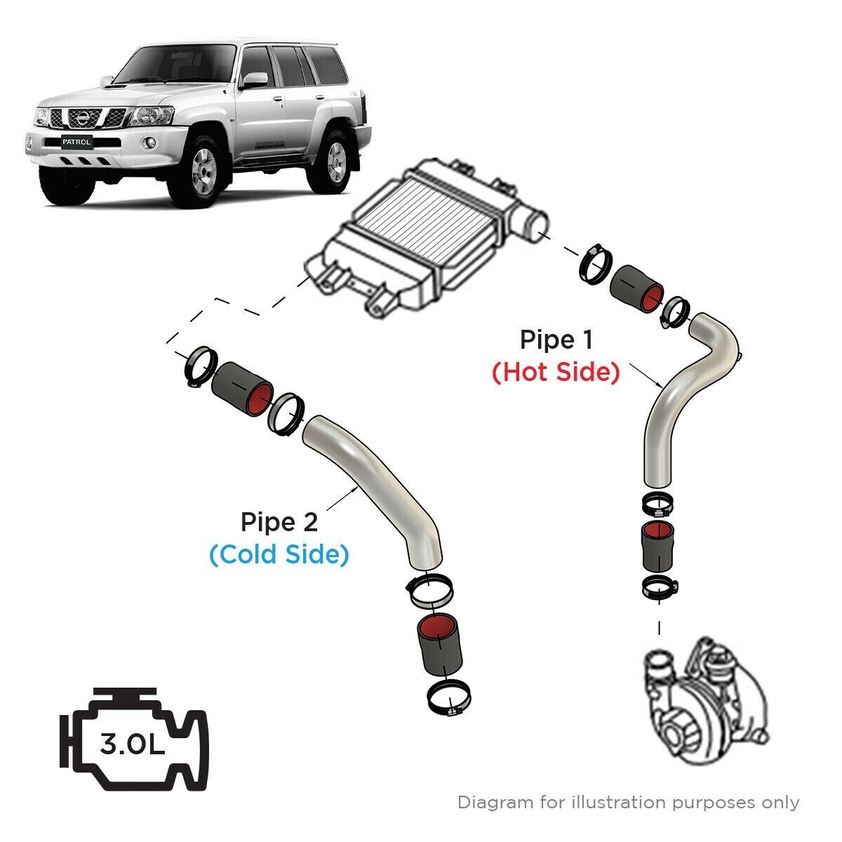 Genuine SAAS Intercooler Pipe Kit - Polished Alloy for Patrol GU ZD30 3.0L-07