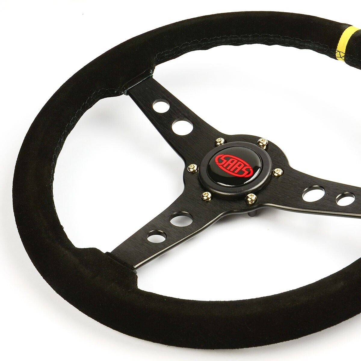 SAAS Steering Wheel Suede 14" ADR Retro Black Spoke + Indicator