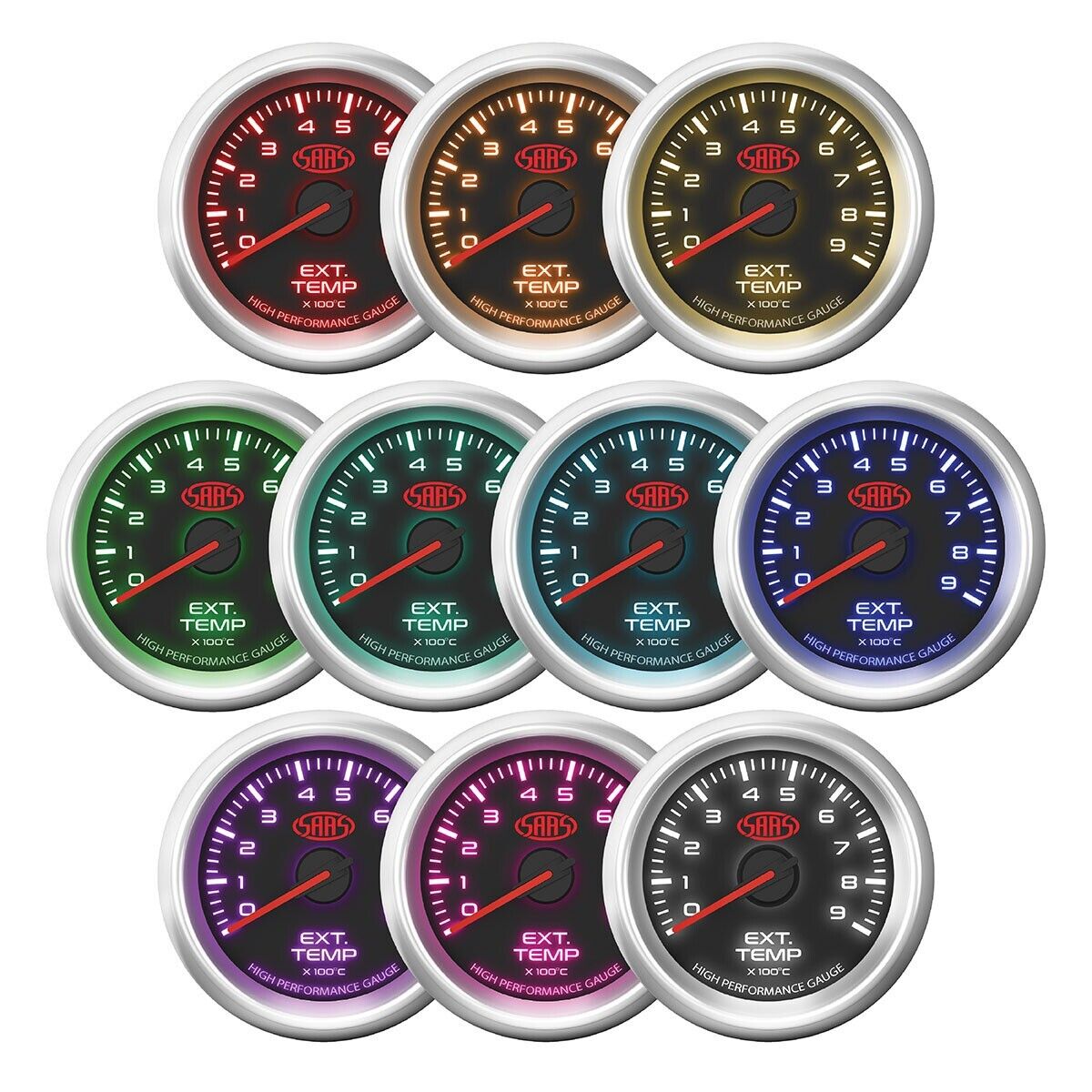 SAAS Exhaust Temp Gauge 0°-900° 52mm Black Muscle Series 3