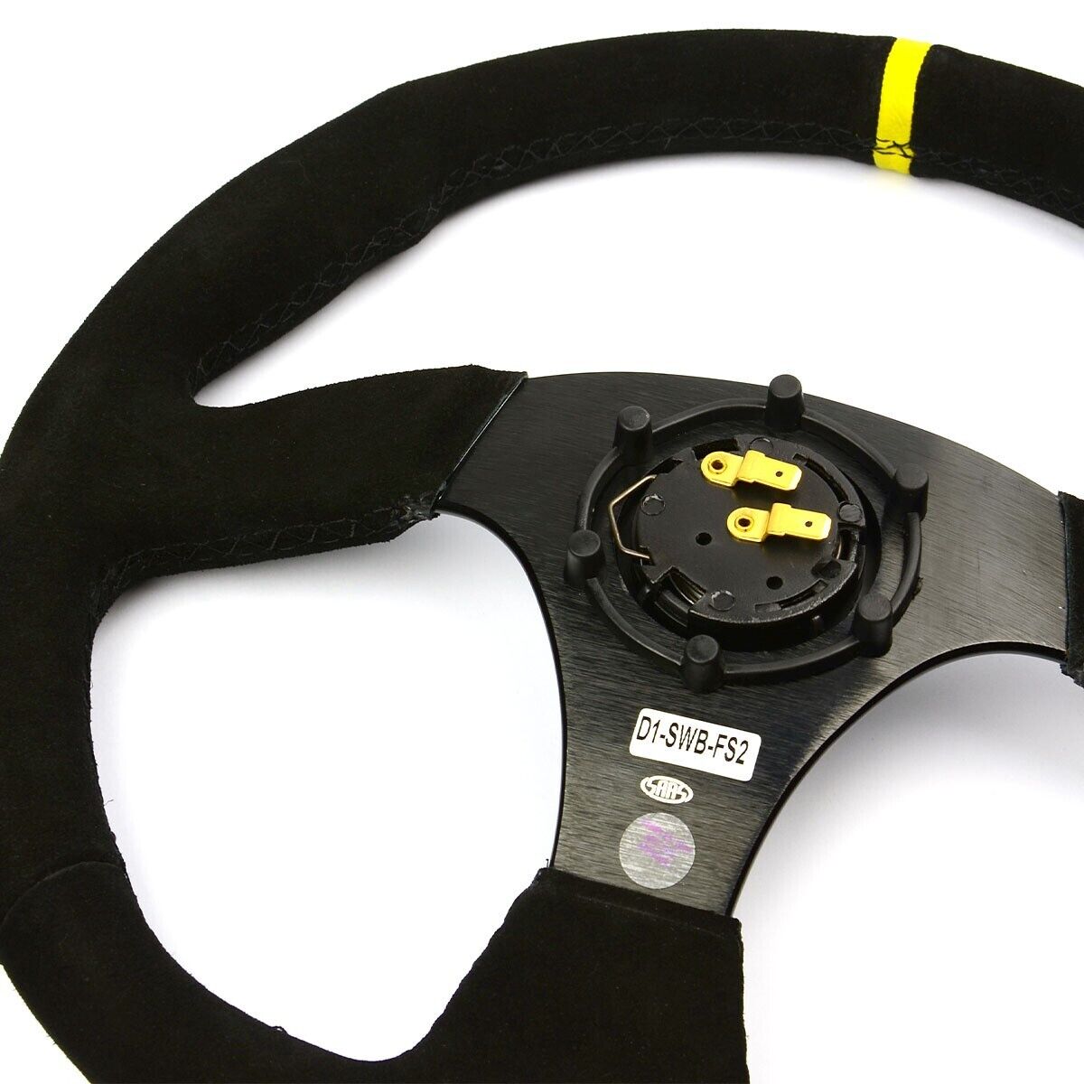 SAAS Steering Wheel Suede 14" ADR Black Flat Bottom + Indicator