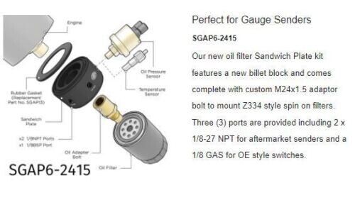 SAAS Oil Filter Sandwich Plate Kit SGAP6 1/8" NPT Ports w M24 x1.5 Filter Thread