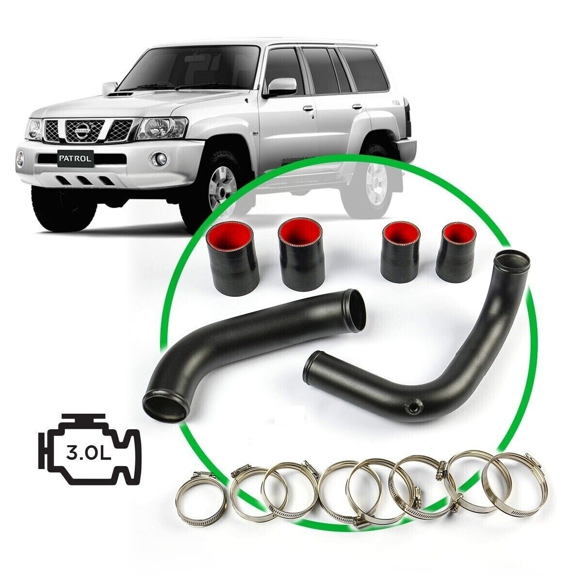 Genuine SAAS Intercooler Pipe Kit - Black Alloy for Patrol GU ZD30 3.0L - 07