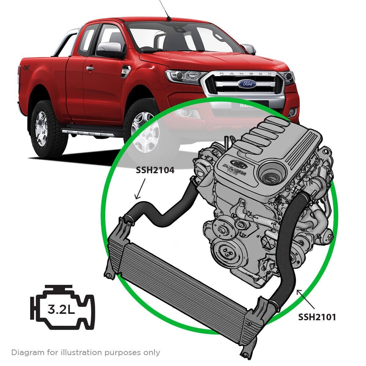 Genuine SAAS Silicone Intercooler LH Hot 1 Pce Pipe for Ranger/BT50 2011-On