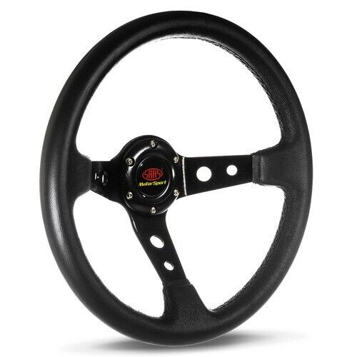 SAAS Steering Wheel Leather 350mm ADR GT Deep Dish Black With Holes
