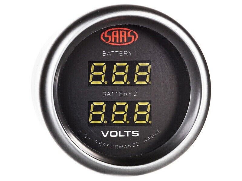 SAAS Muscle 52mm 2" Dual Battery Volt Gauge 8-18V Black Dial Face / Fitting Kit