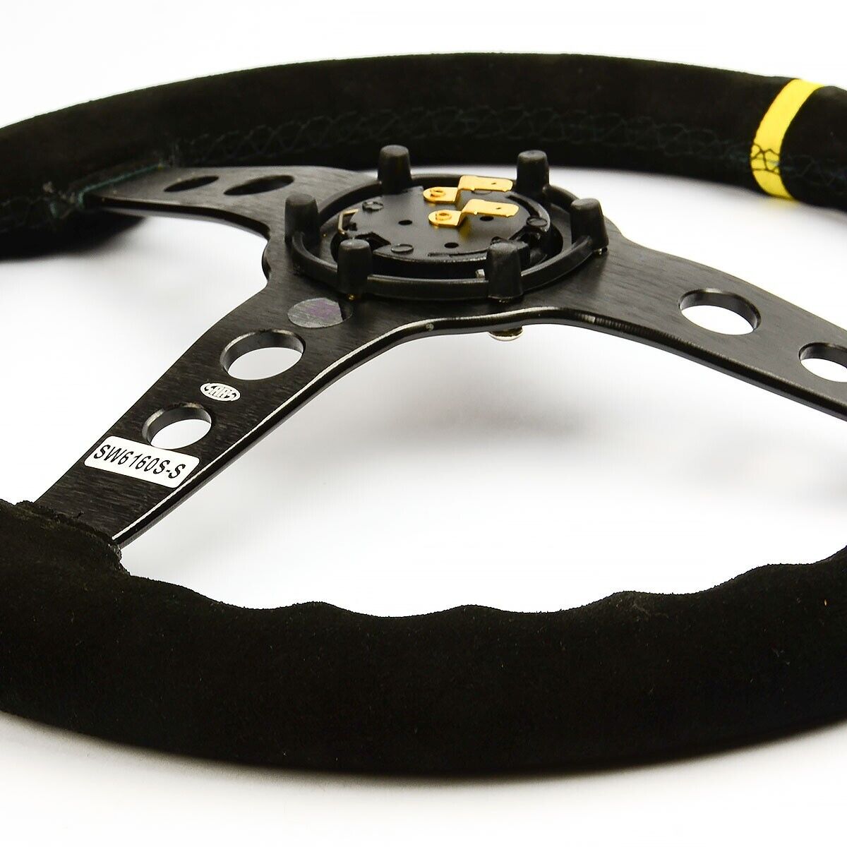 SAAS Steering Wheel Suede 14" ADR Retro Black Spoke + Indicator