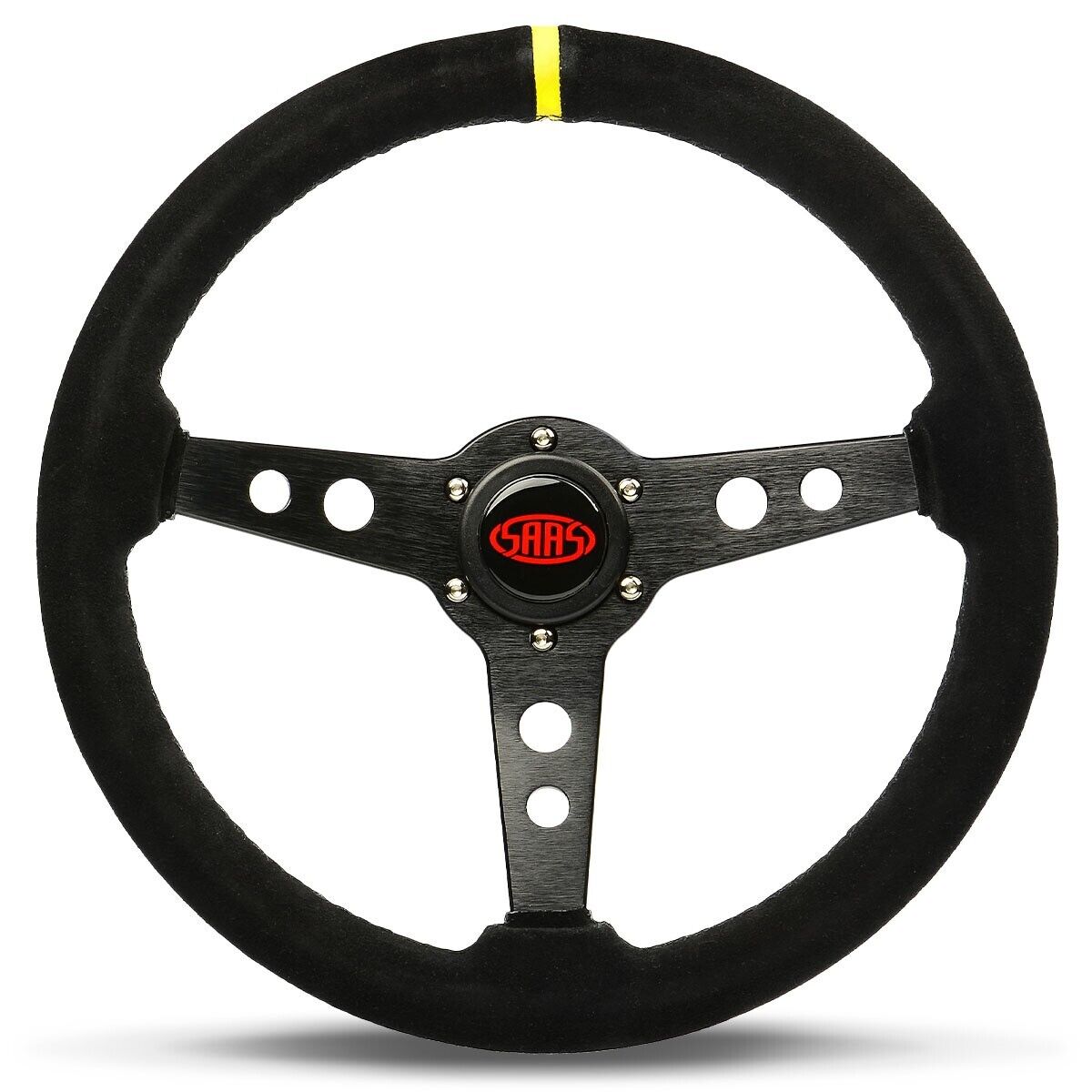 SAAS Steering Wheel Suede 14" ADR Retro Black Spoke + Indicator