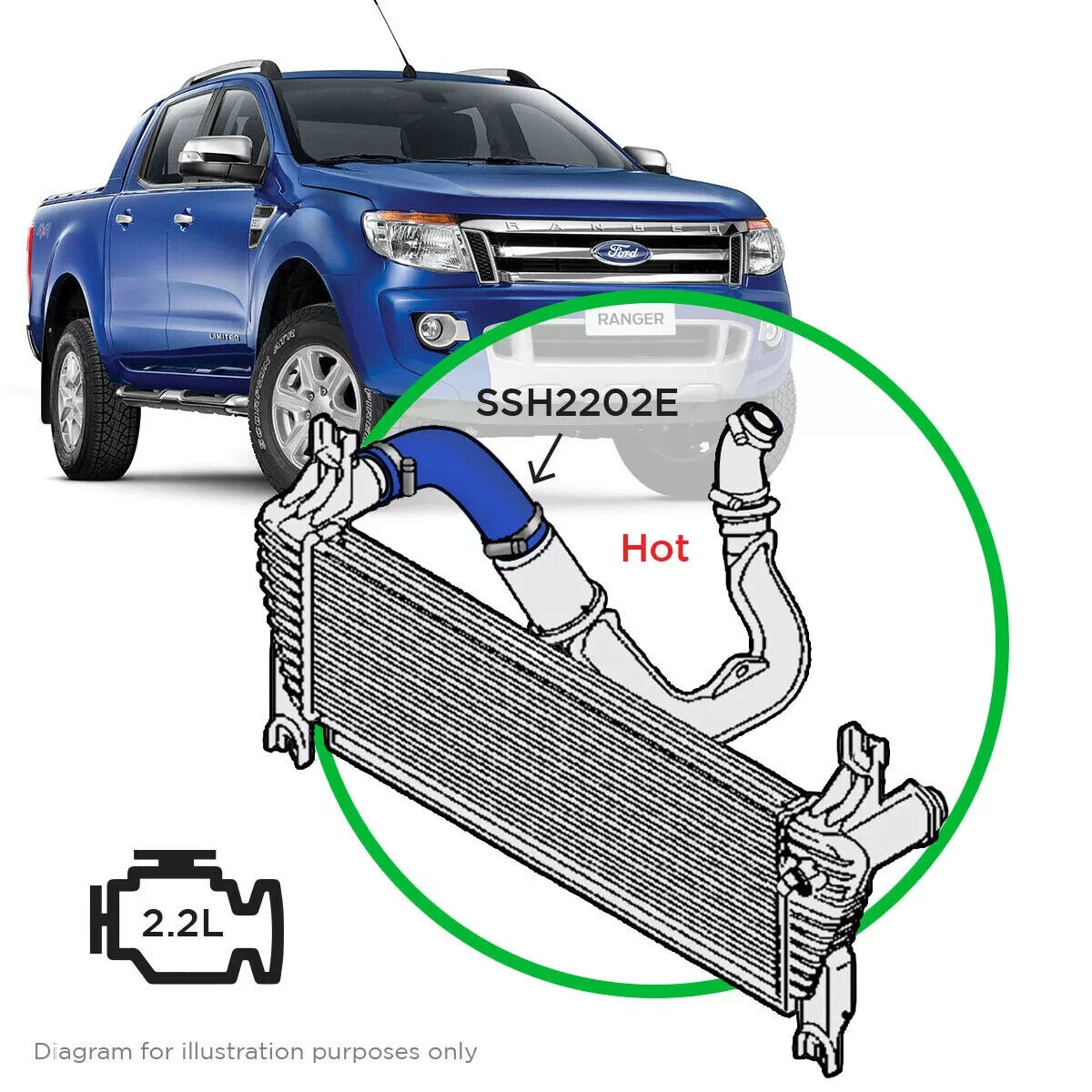 SAAS Silicone Intercooler Hot Top Pipe for For Ranger 2015-2022 2.2L Blue