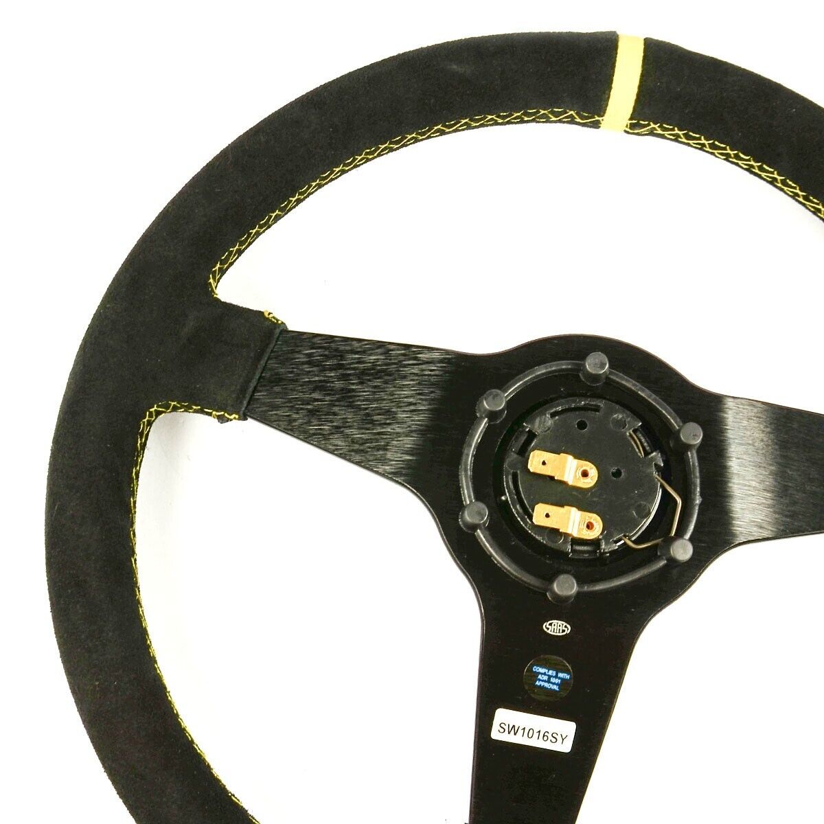 SAAS Steering Wheel Suede 350mm ADR Drifter Yellow Stitch