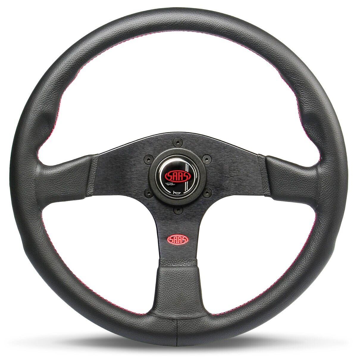 SAAS Steering Wheel Leather Corsa 14"/350mm Contoured Grip Red Stitch