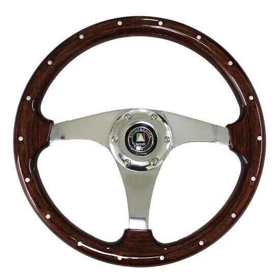 Autotecnica Steering Wheel Bullit Wood Grain With Polished Spokes 360mm ADR