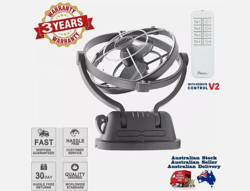 Fresca Fan 12v 24v Volt Black Fresca AC Ultra Quiet 360° Directional Airflow