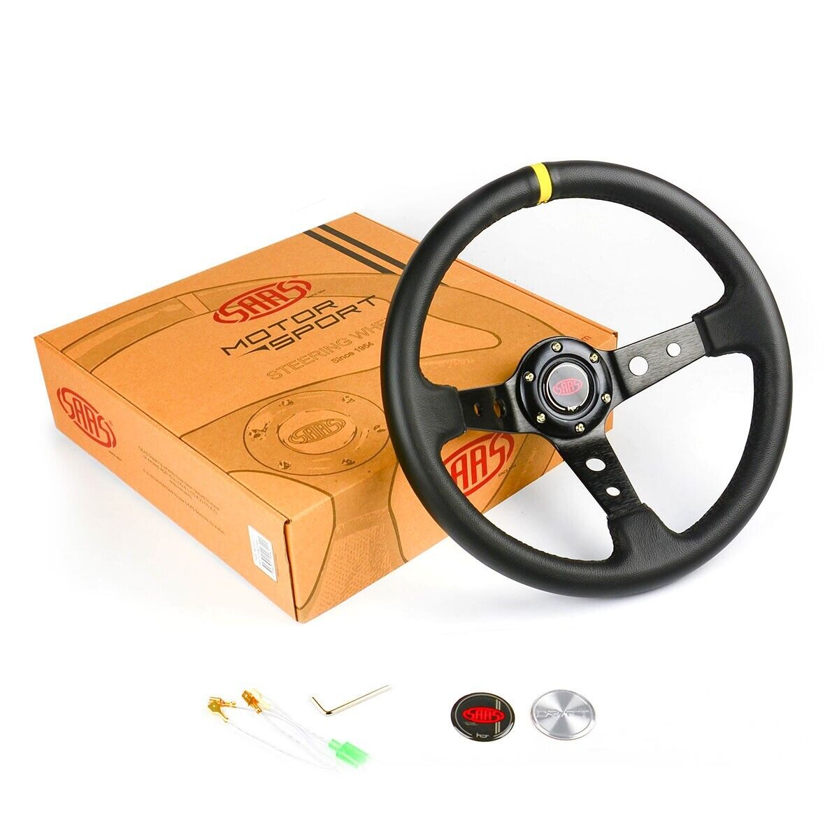 SAAS GT Leather Indicator Steering Wheel & Boss Kit For Ford Falcon AU 1998-2002