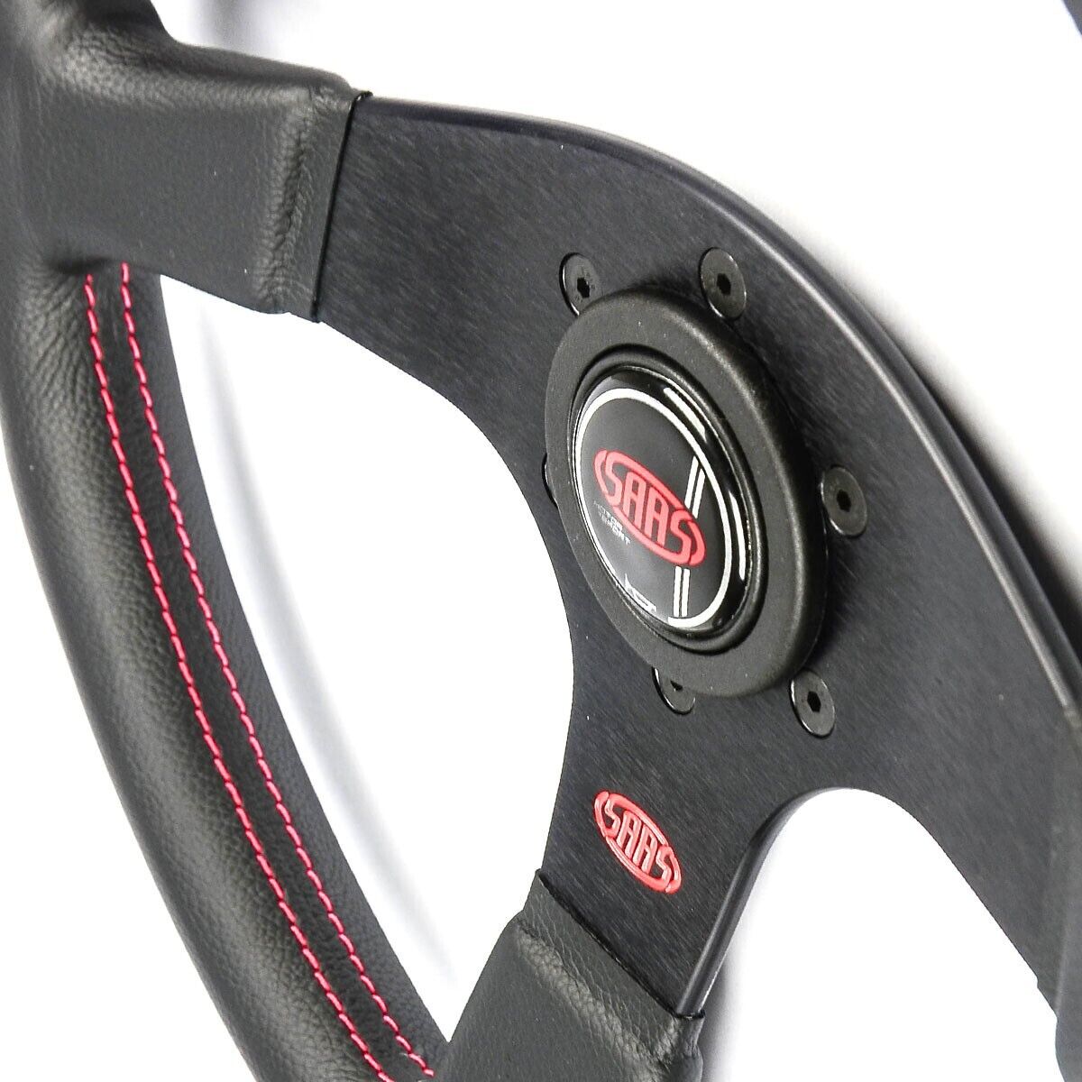 SAAS Steering Wheel Leather Corsa 14"/350mm Contoured Grip Red Stitch