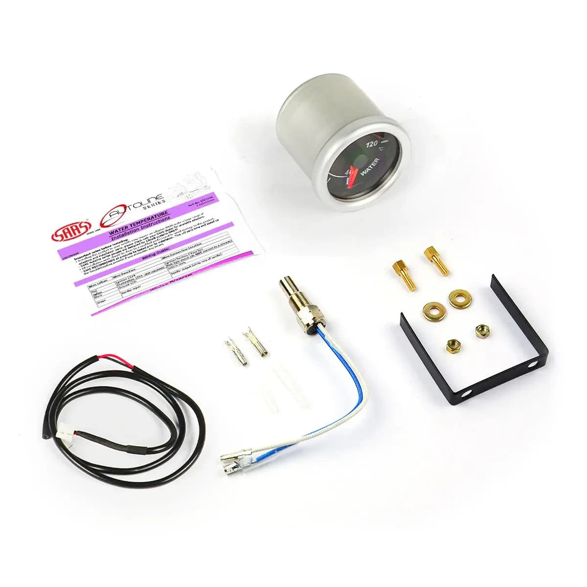 SAAS Water Temp Gauge 40°- 120° 52mm Autoline Series Black 12V SG712203