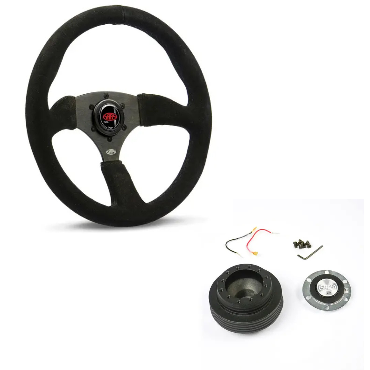 SAAS Suede Motorsport Steering Wheel & Boss Kit For BMW E46 M3 2000 - 20060