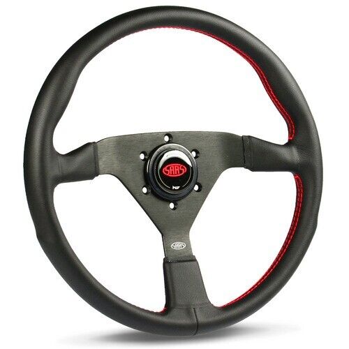 SAAS Steering Wheel Leatherette 350mm ADR Black Spoke Red Euro Stitch HDT Style