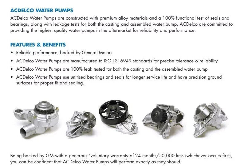 Genuine AC Delco Water Pump Suitable For SAAB 93 Aero - 2.8L 2005-2010