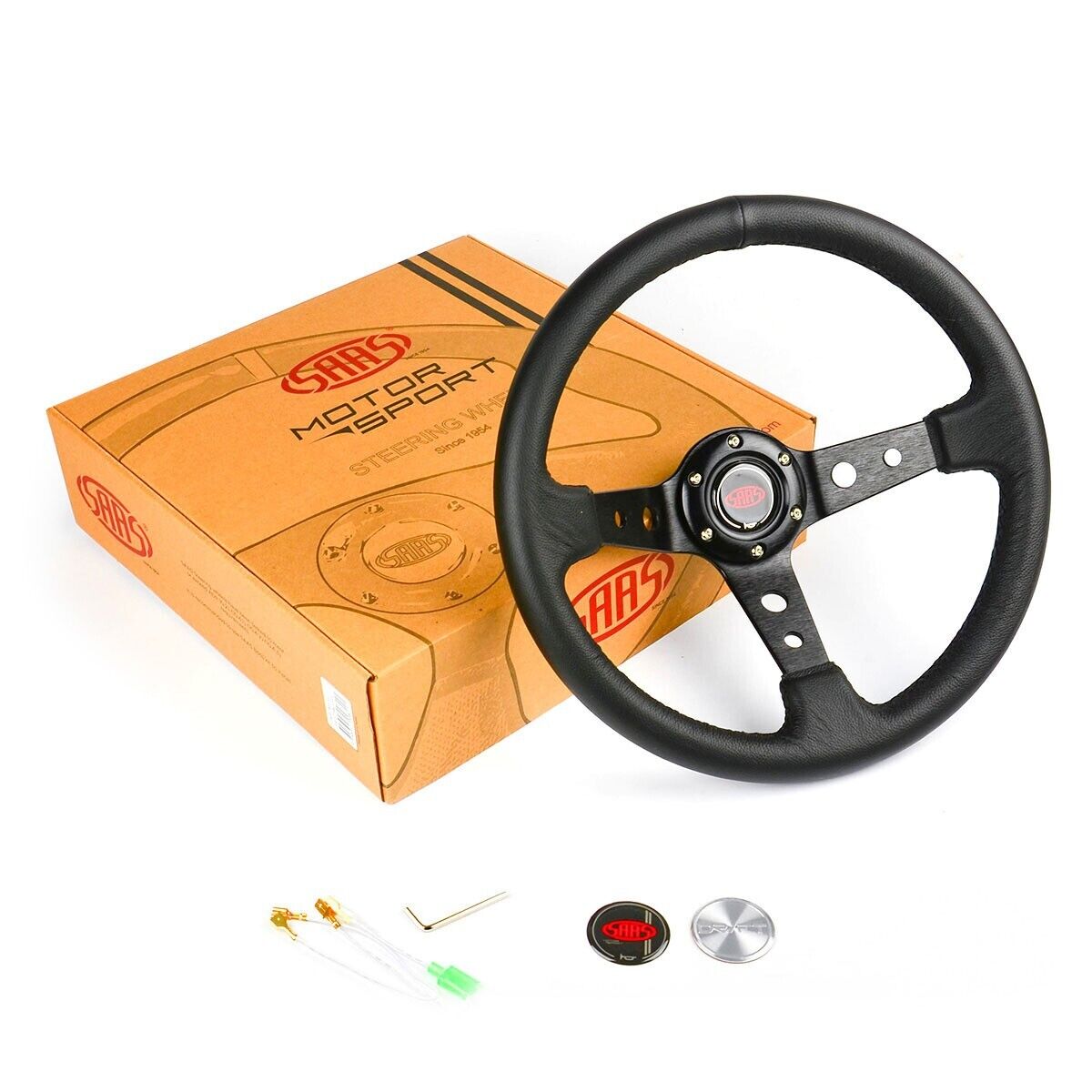 SAAS GT Leather Deep Dish Steering Wheel & Boss Kit For Ford Falcon AU 1998-2002