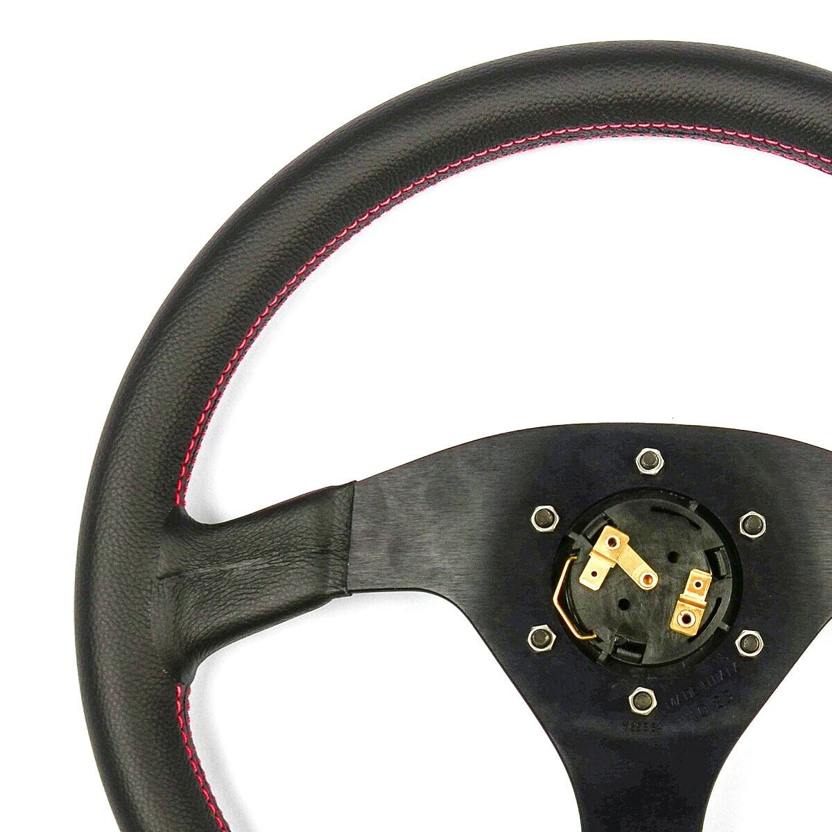 SAAS Steering Wheel Leather Sprint 14"/350mm Rounded Grip Red Stitch