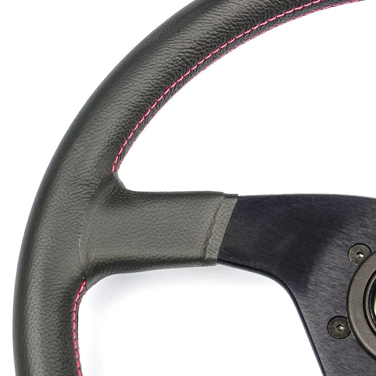 SAAS Steering Wheel Leather Sprint 14"/350mm Rounded Grip Red Stitch