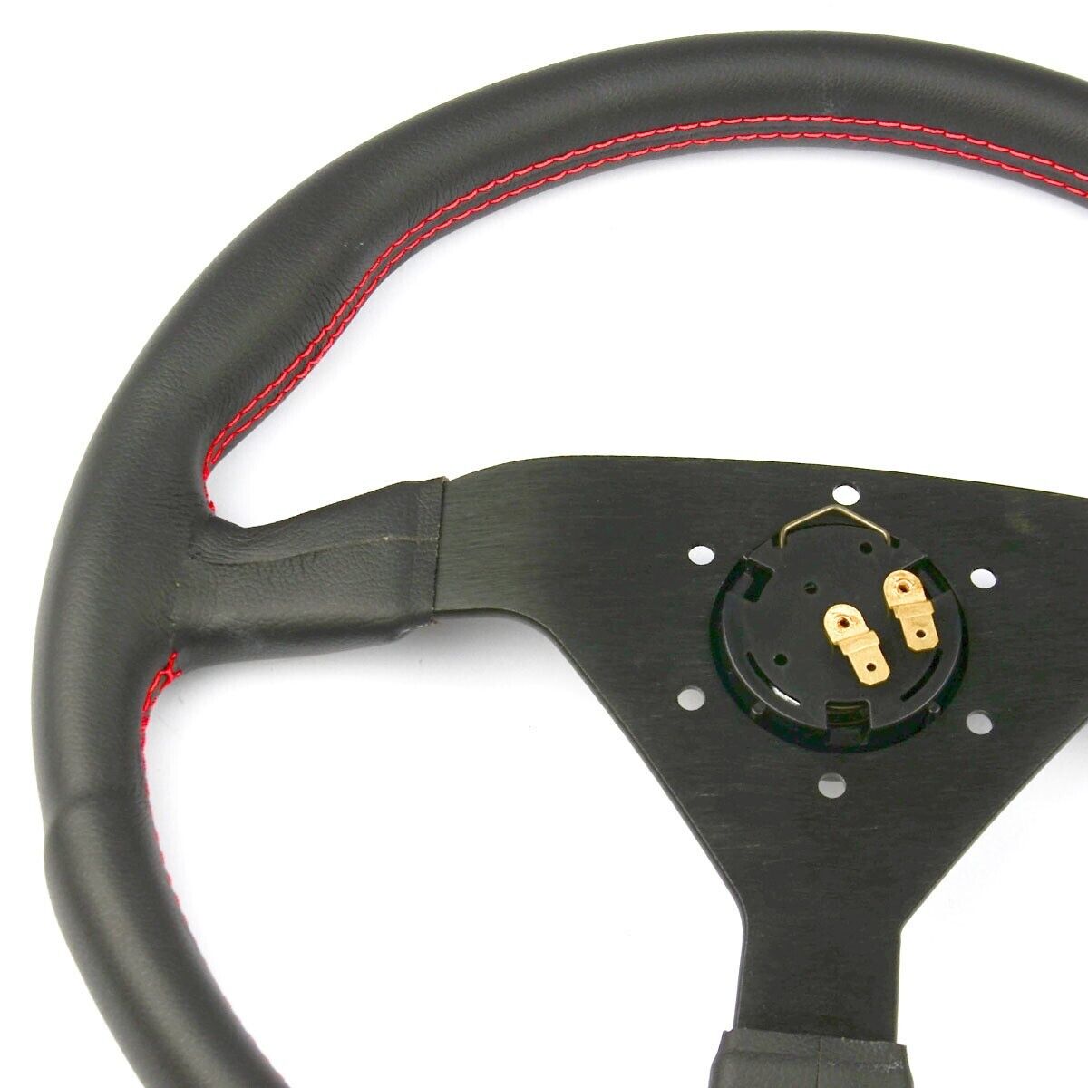 SAAS Steering Wheel Leatherette 14" ADR Black Spoke Red Euro Stitch