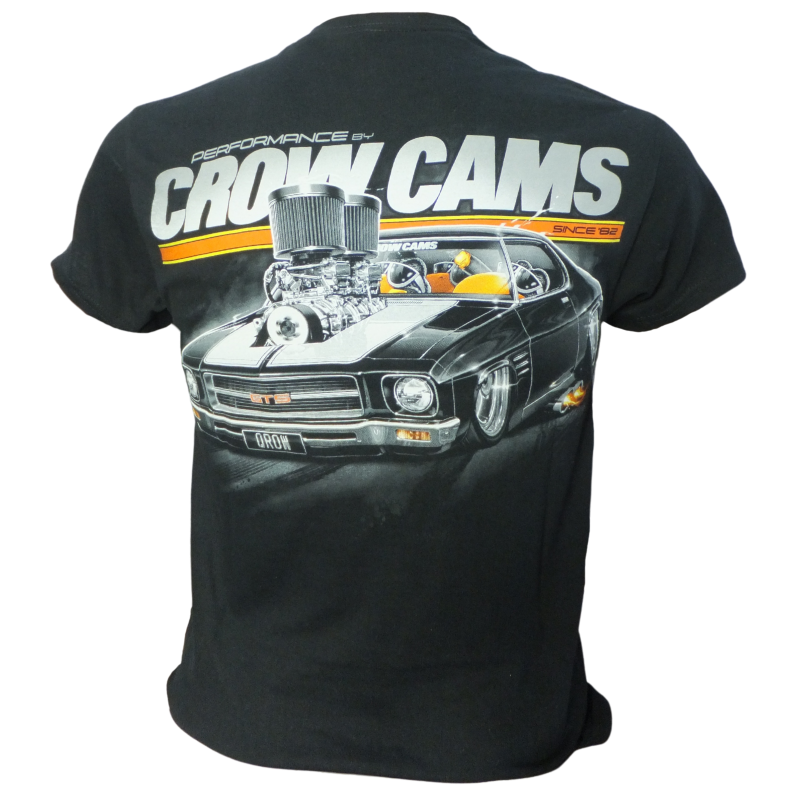 Crow Cams Black T-Shirt With Holden HQ Artwork On Back Size: MEDIUM2