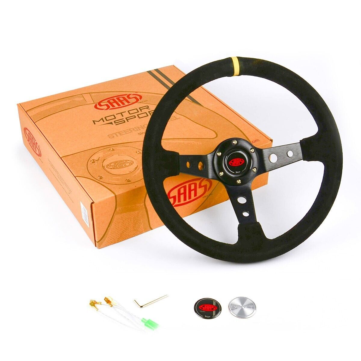 SAAS GT Suede Deep Dish Steering Wheel & Boss Kit For Ford Falcon AU 1998-2002