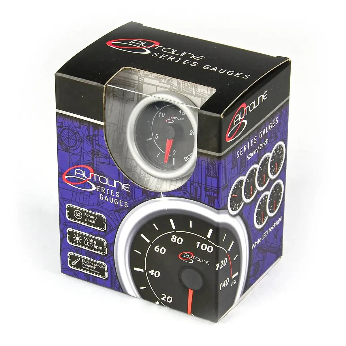 SAAS Boost Gauge Diesel 0-20 psi 52mm Autoline Series Black 12V SG712123