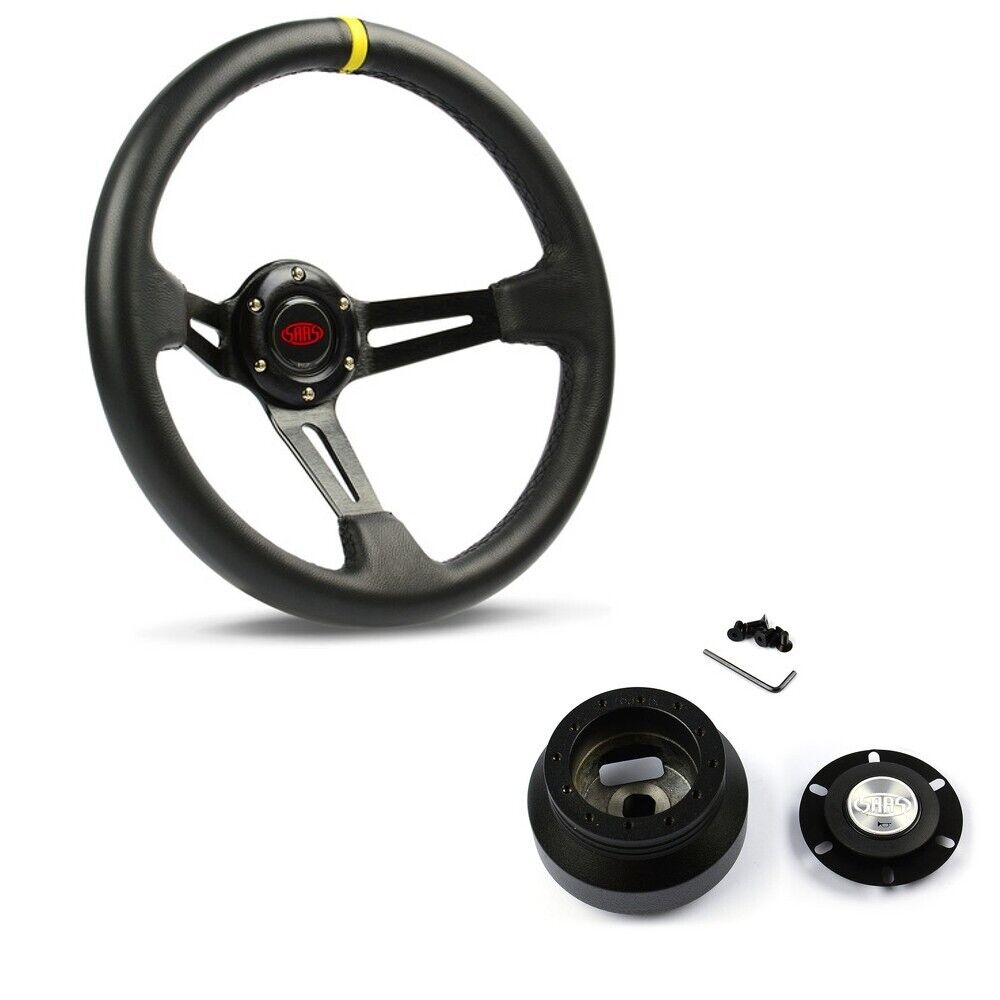 SAAS Leather Slotted Steering Wheel & Boss Kit For Ford Falcon AU 1998-2002