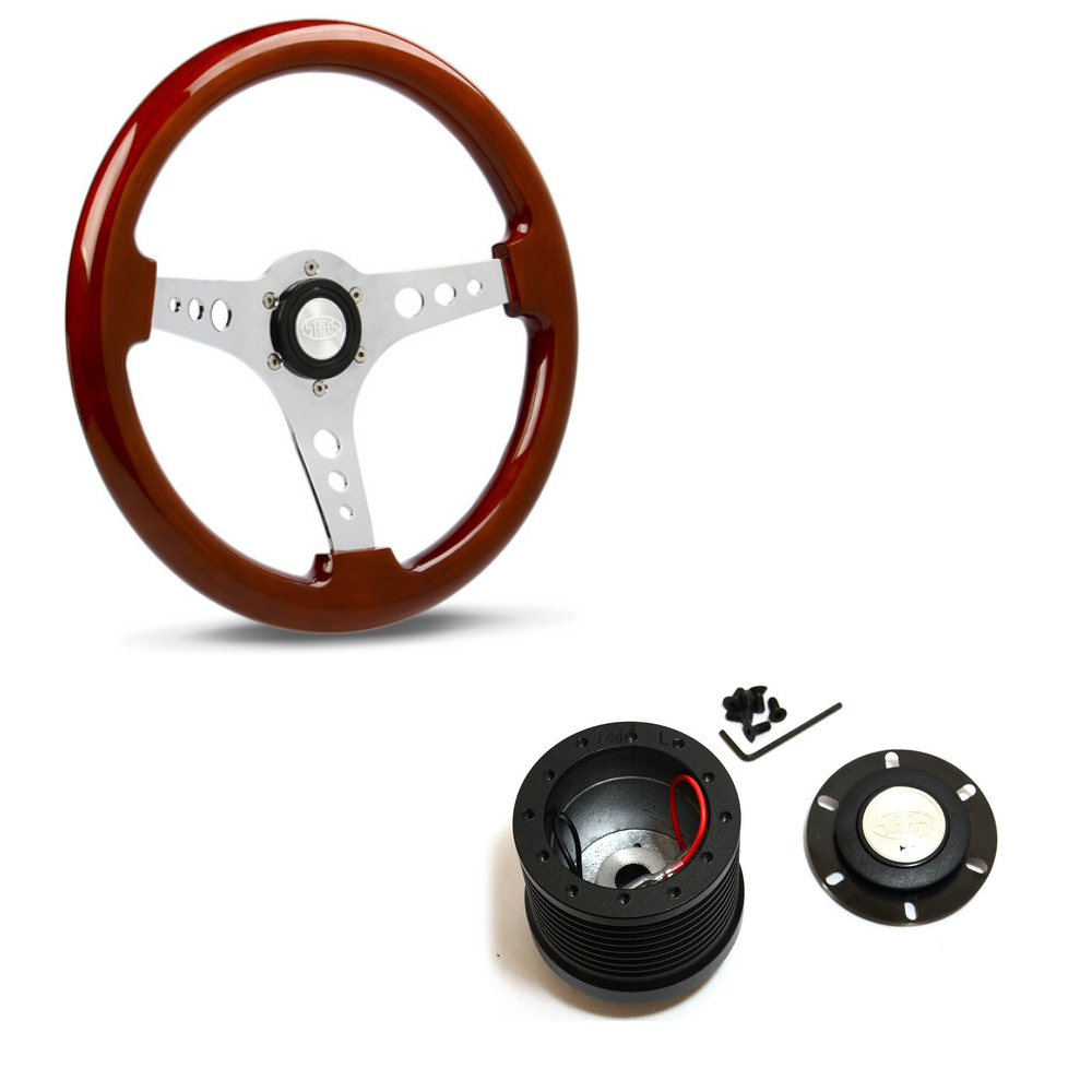 SAAS Wood Grain Sports 14" Steering Wheel & Boss Kit For Datsun 180B 200B