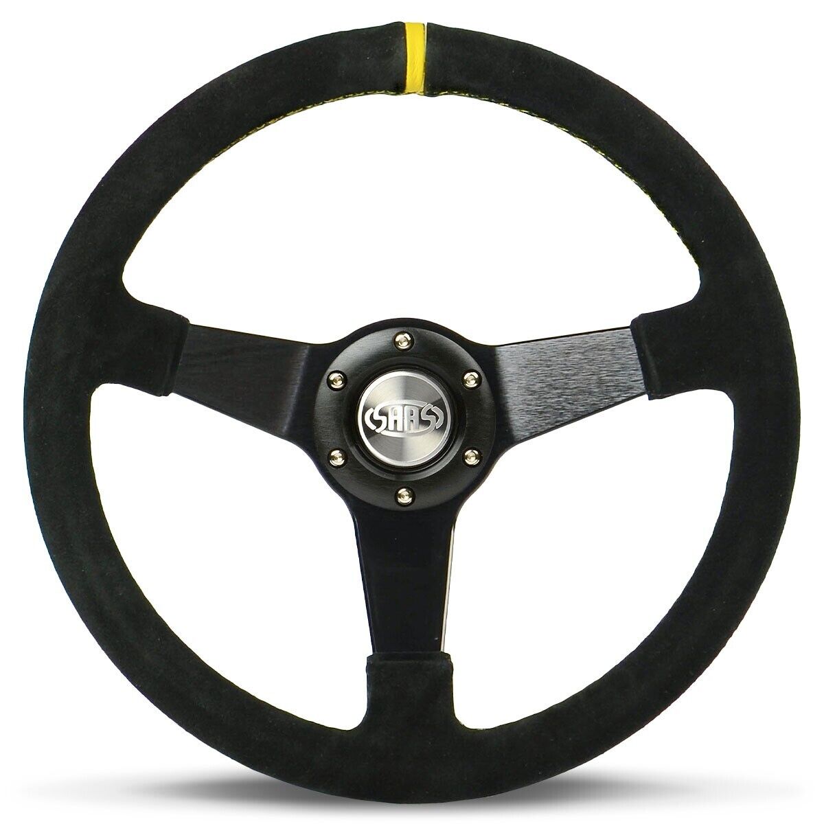 SAAS Steering Wheel Suede 350mm ADR Drifter Yellow Stitch