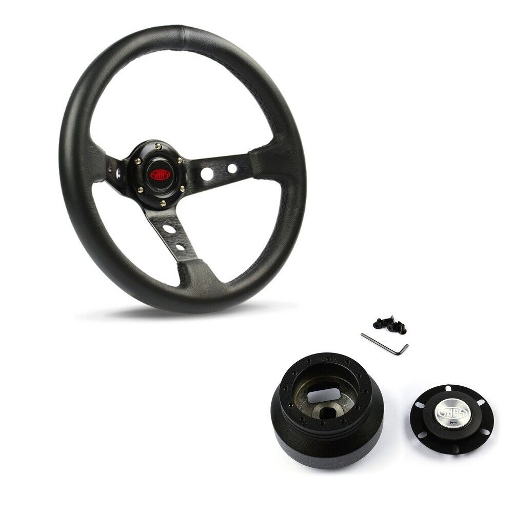 SAAS GT Leather Deep Dish Steering Wheel & Boss Kit For Ford Falcon AU 1998-2002