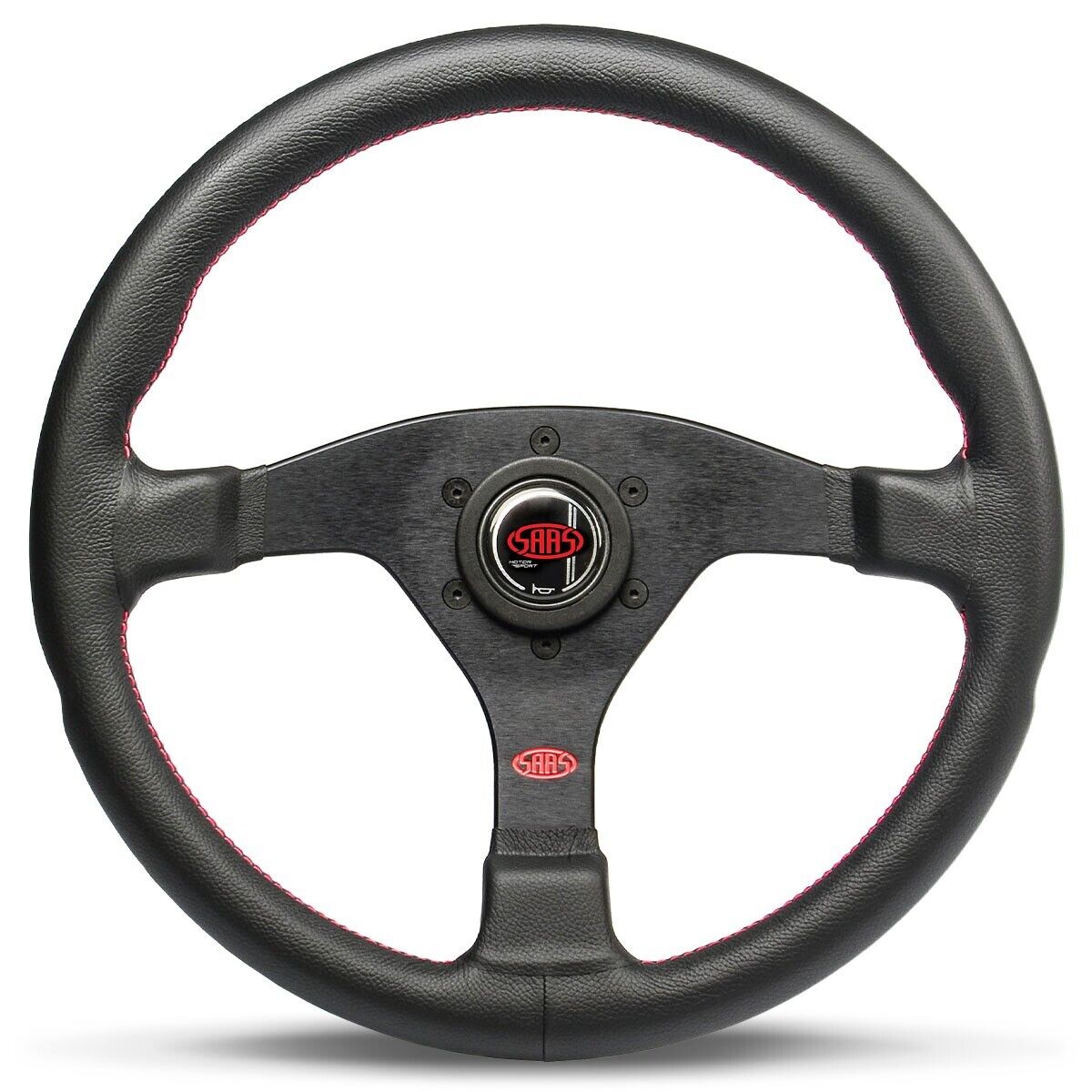 SAAS Steering Wheel Leather Lusso 14"/350mm Contoured Grip Red Stitch