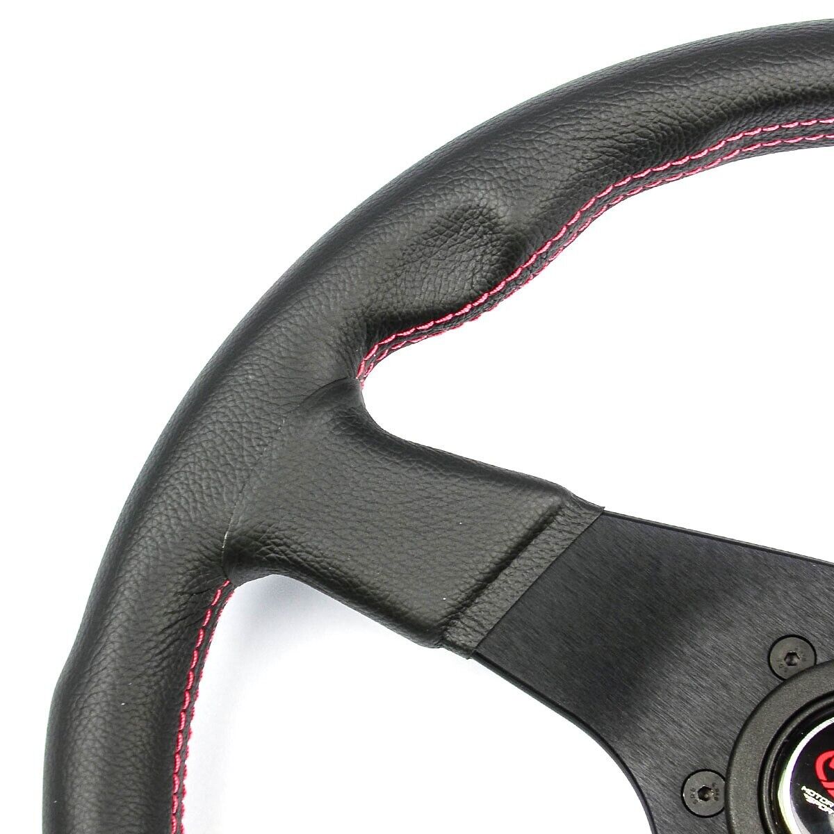 SAAS Steering Wheel Leather Corsa 14"/350mm Contoured Grip Red Stitch